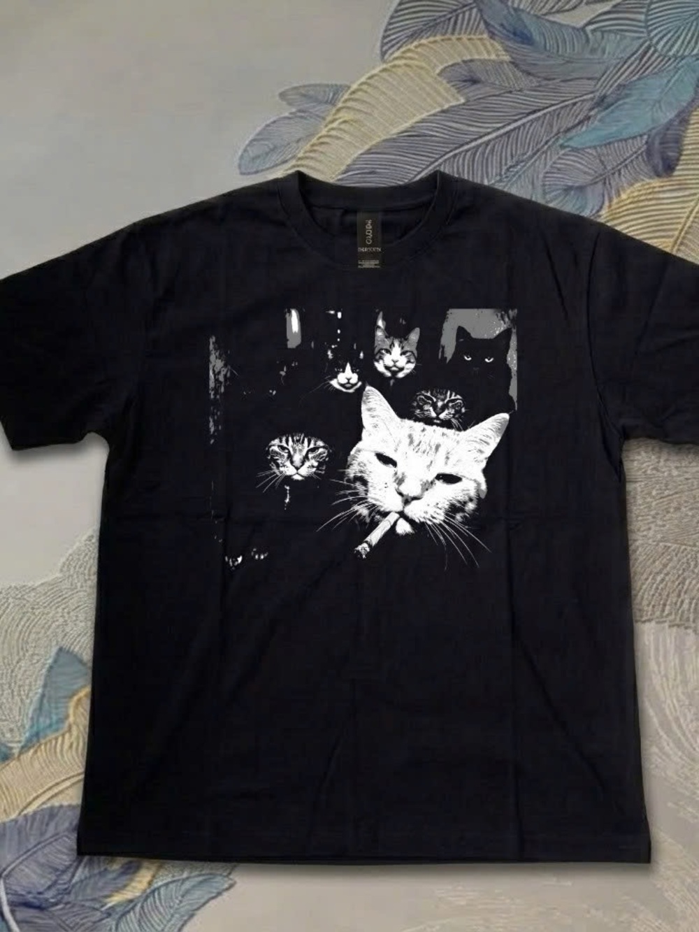 Gildan Black Tee with White Multi-Cat Graphic
